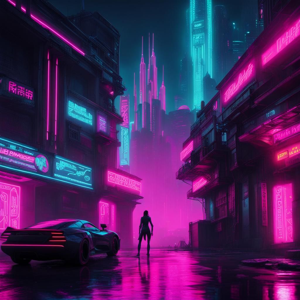 Cyberpunk Victorian Cityscape with Gothic Neon Glow