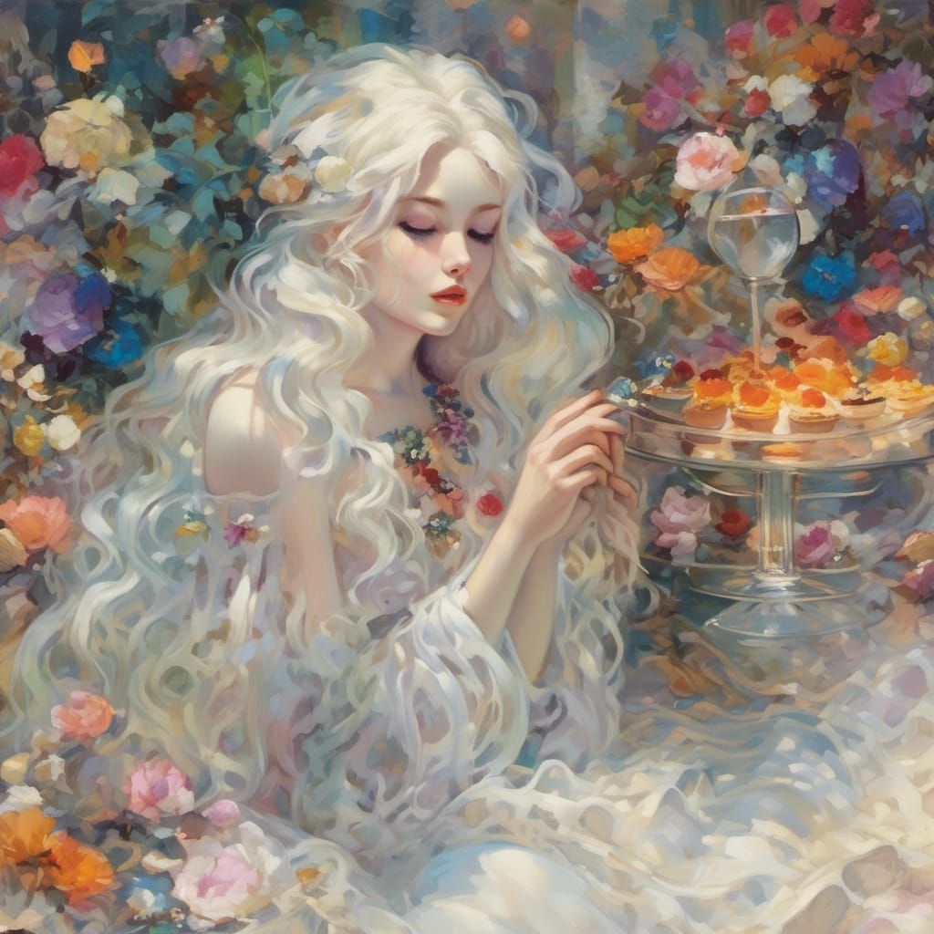 Ethereal Glass Woman with Colorful Music