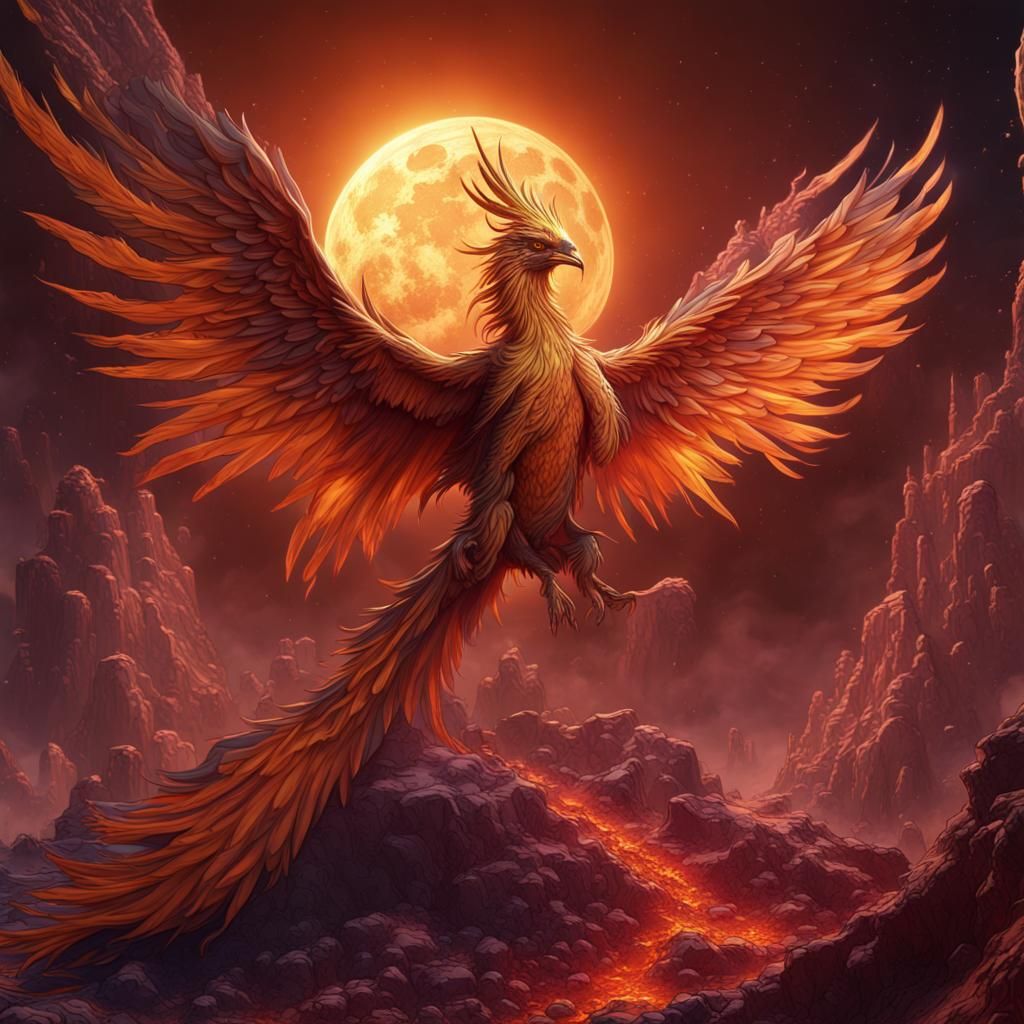 Phoenix on the Moon in Detailed Matte Painting