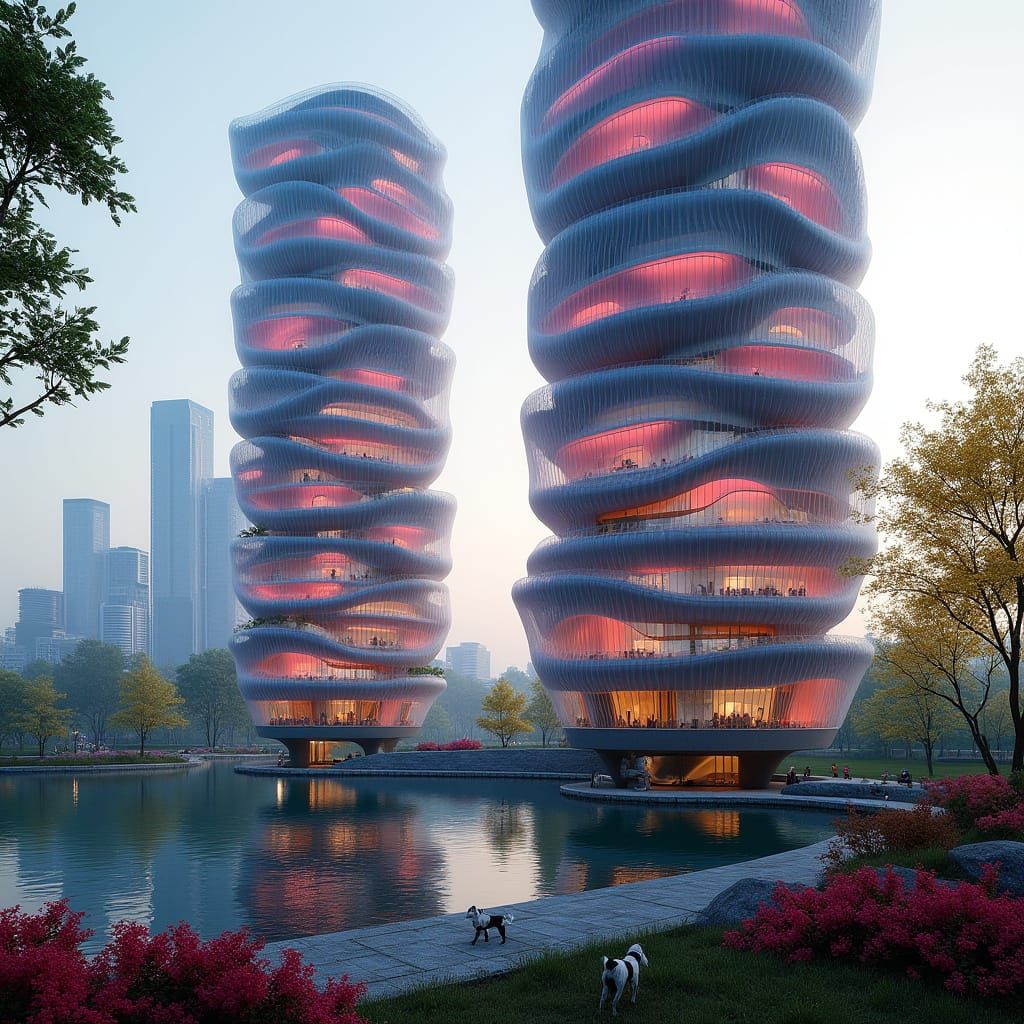 Futuristic Lakeside Skyscrapers Evoke Nature and Technology