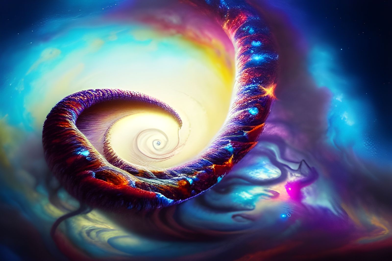 Spiraling Galaxies in Photorealistic Digital Illustration