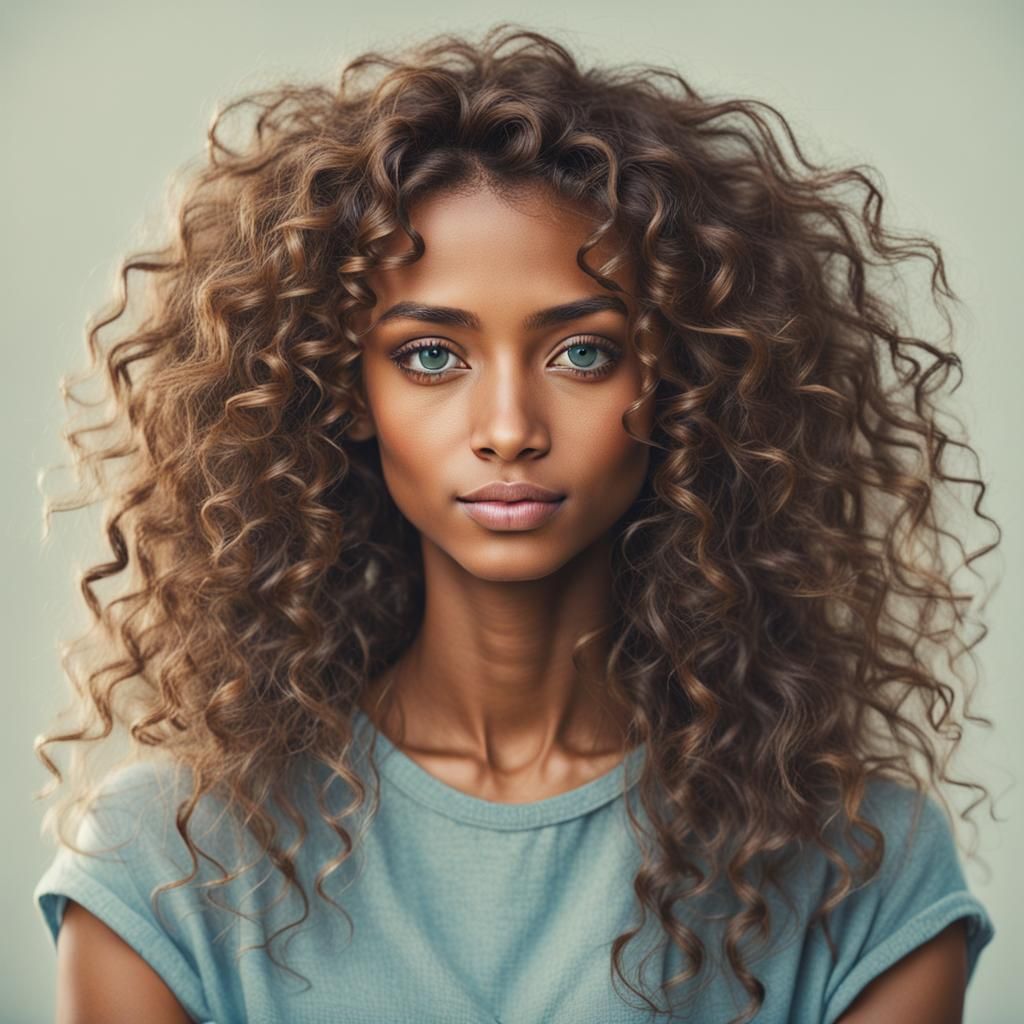 Beautiful Young Woman with Curly Brown Hair