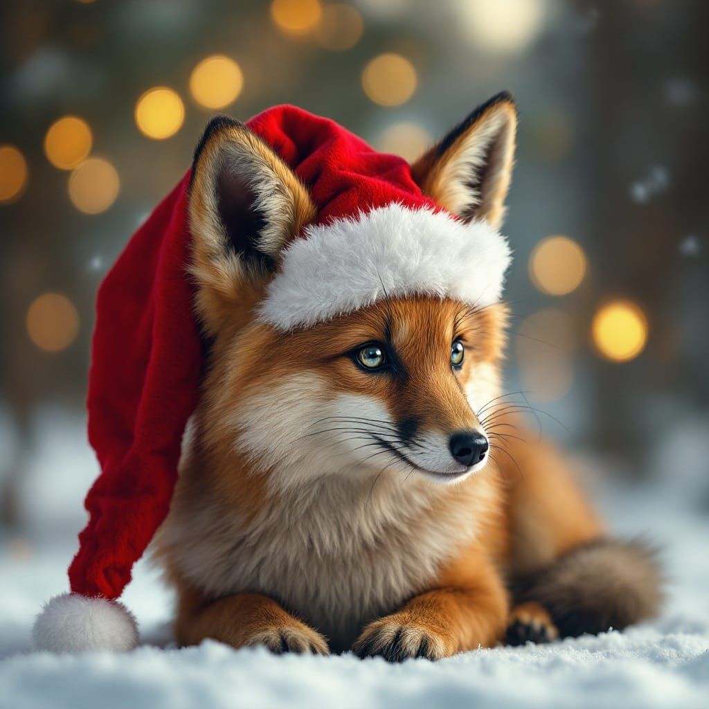 Adorable Vixen in Santa Claus Hat