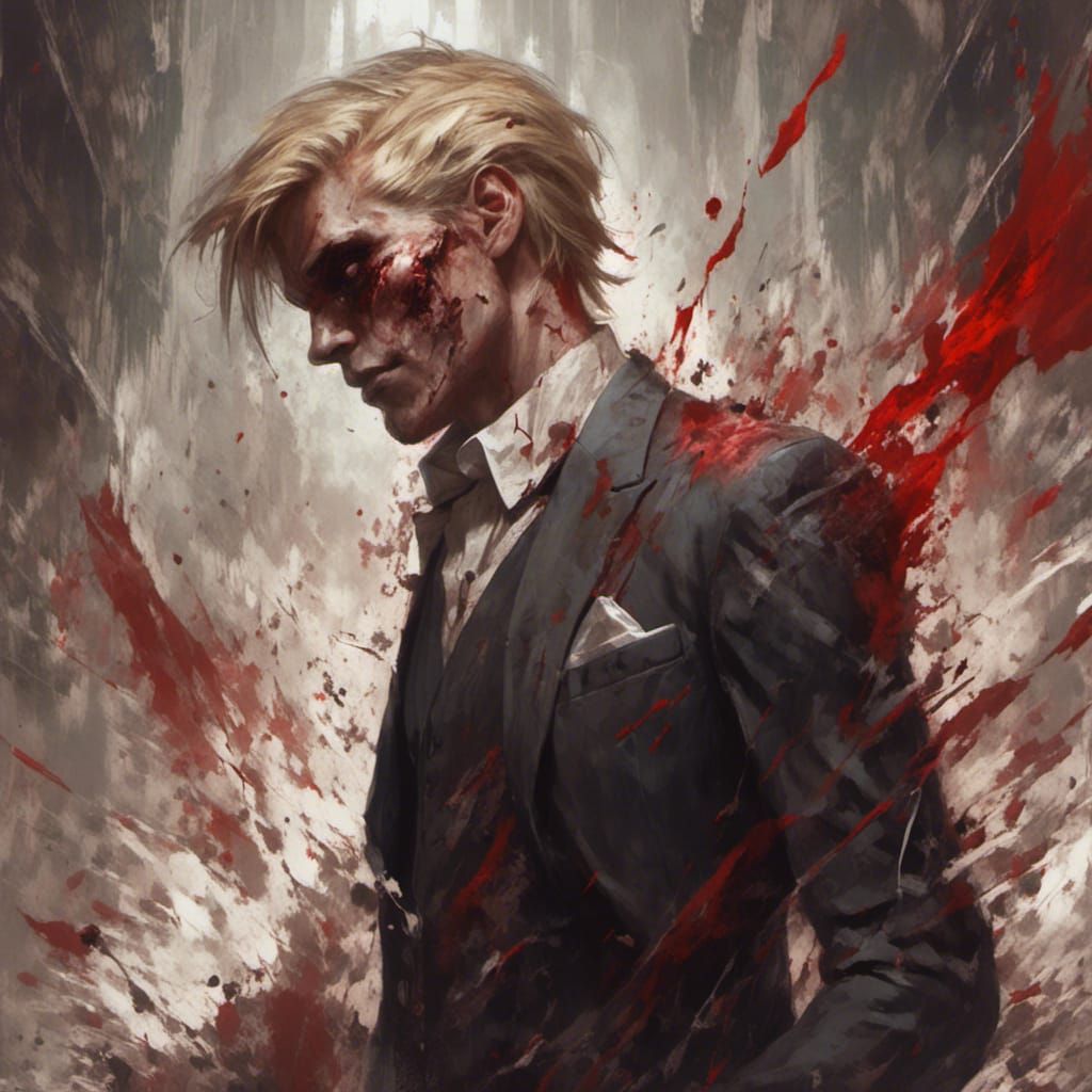 Macabre Portrait of Evil Man in Bloody Vest