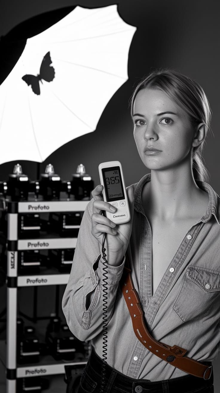 Monochrome Portrait of a Model with Light Meter and Profoto ...