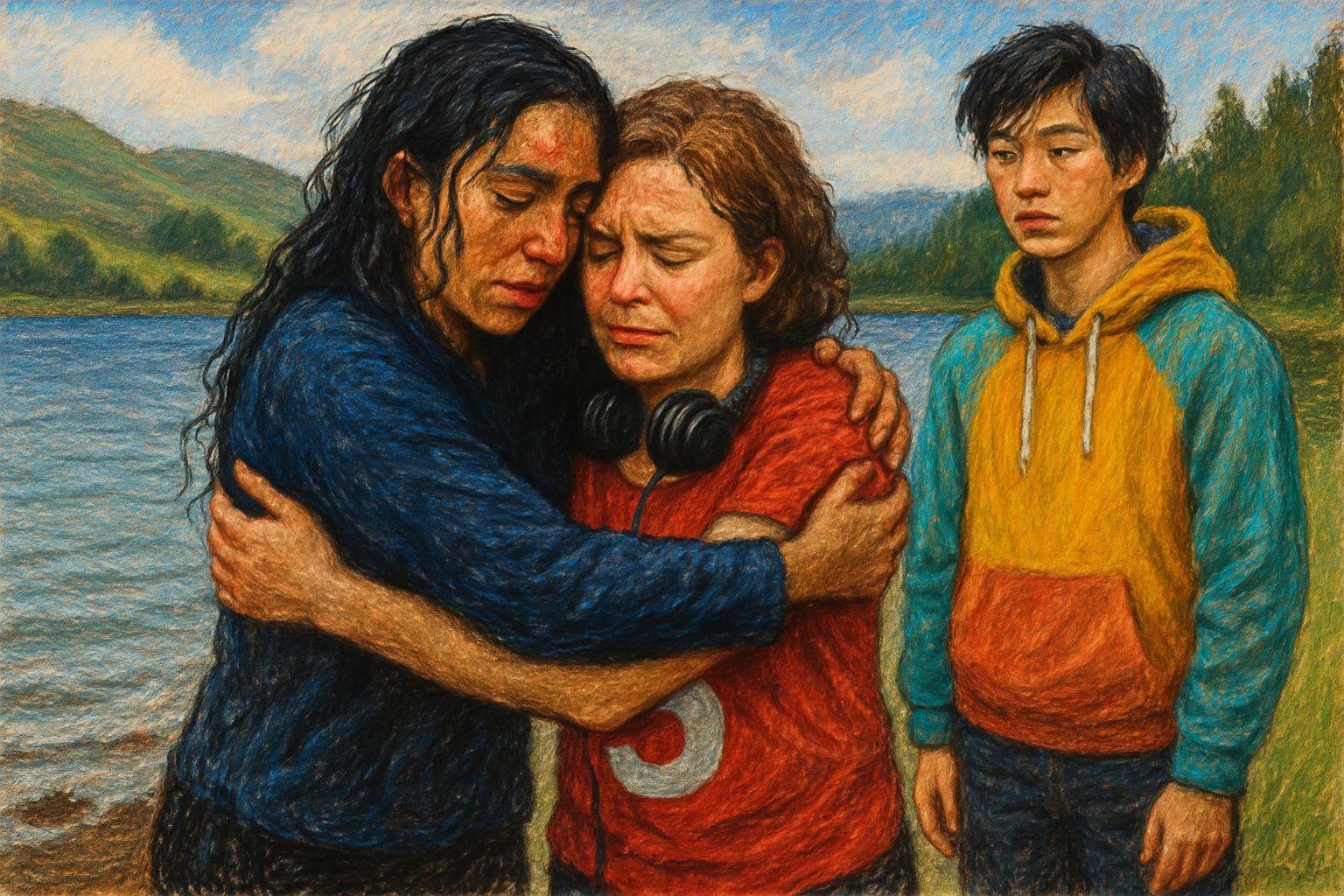 Relief After Rescue: A Hug on the Lakeshore