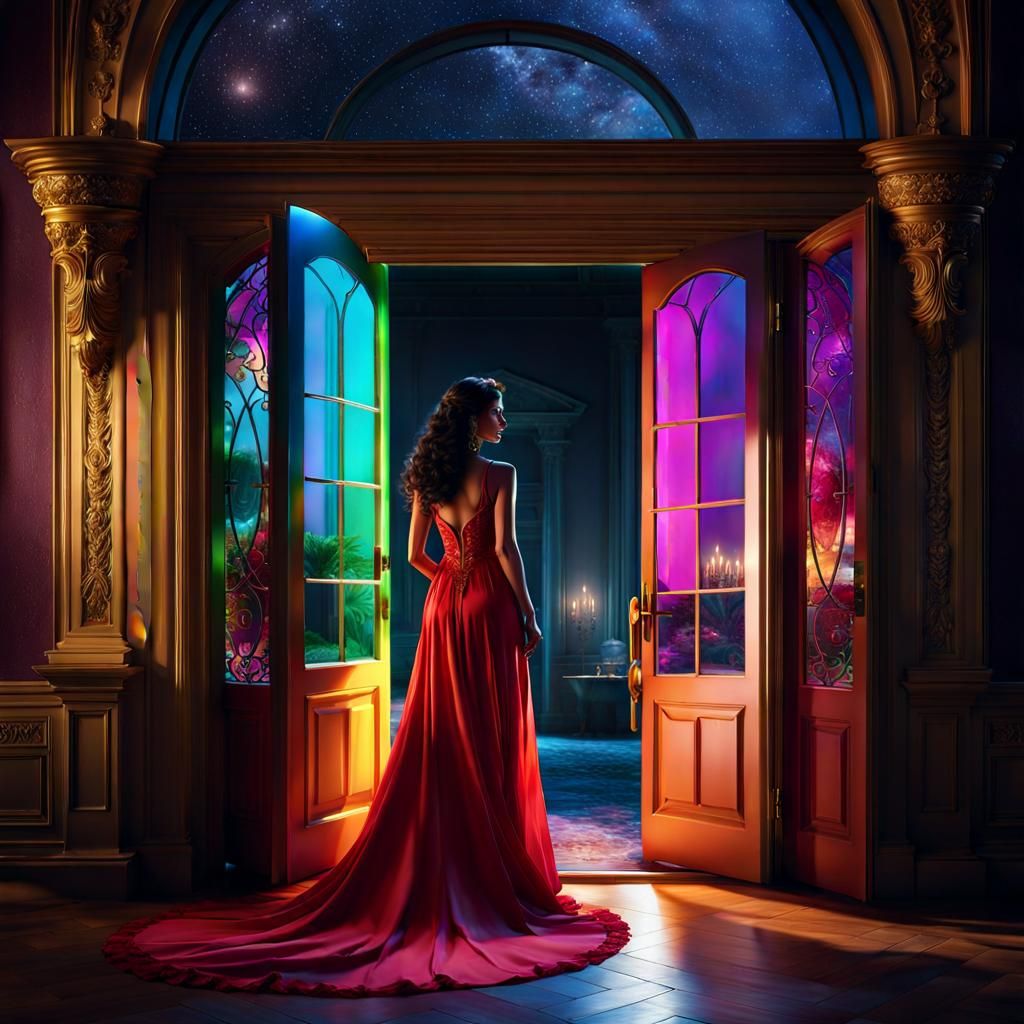 Woman in Gown at Georgian Mansion, Fantasy Concept Art