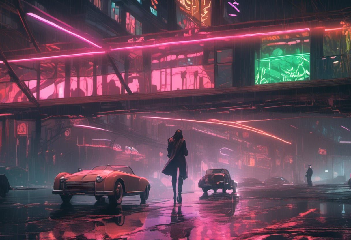 Film Noir: City Nightlife with Neon Reflections