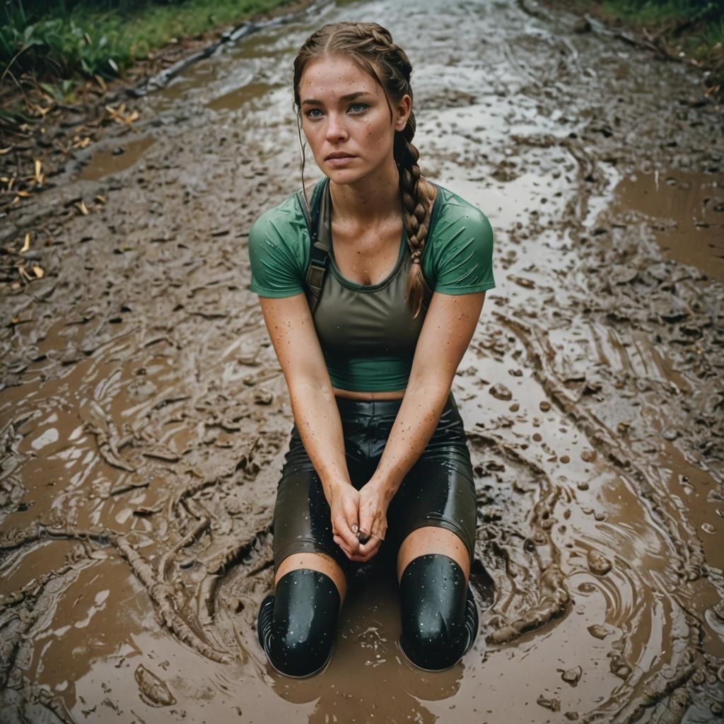 Cinematic Film Still of a Young Woman in Rain