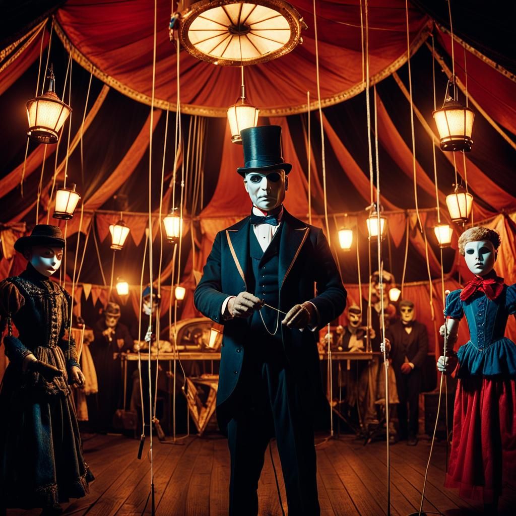 Eerie Carnival Marionette Master in Cinematic Film Still