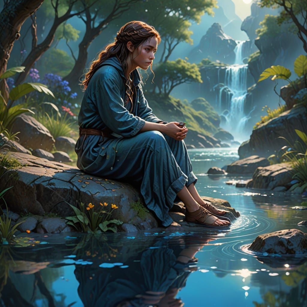 Ethereal Water Being in a Dreamlike Landscape