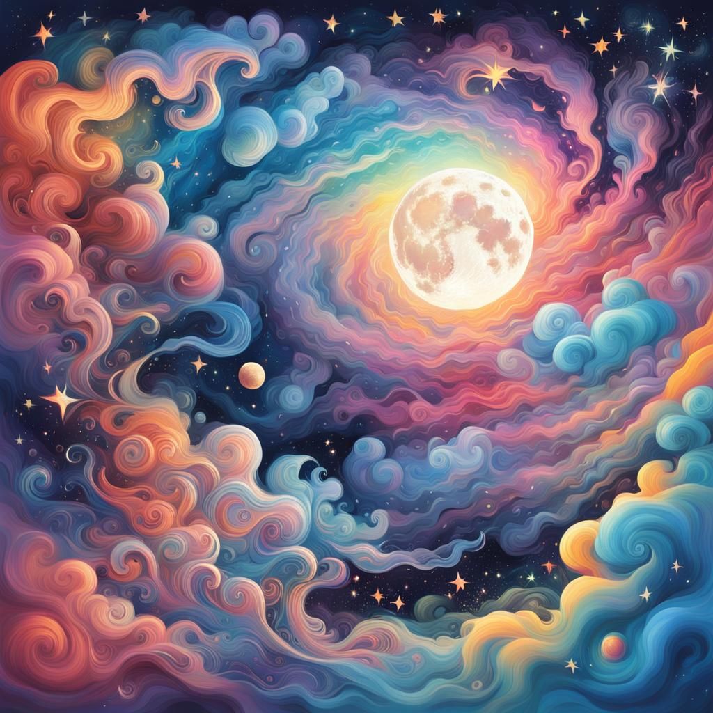Psychedelic Starry Night Sky with Pastel Swirls