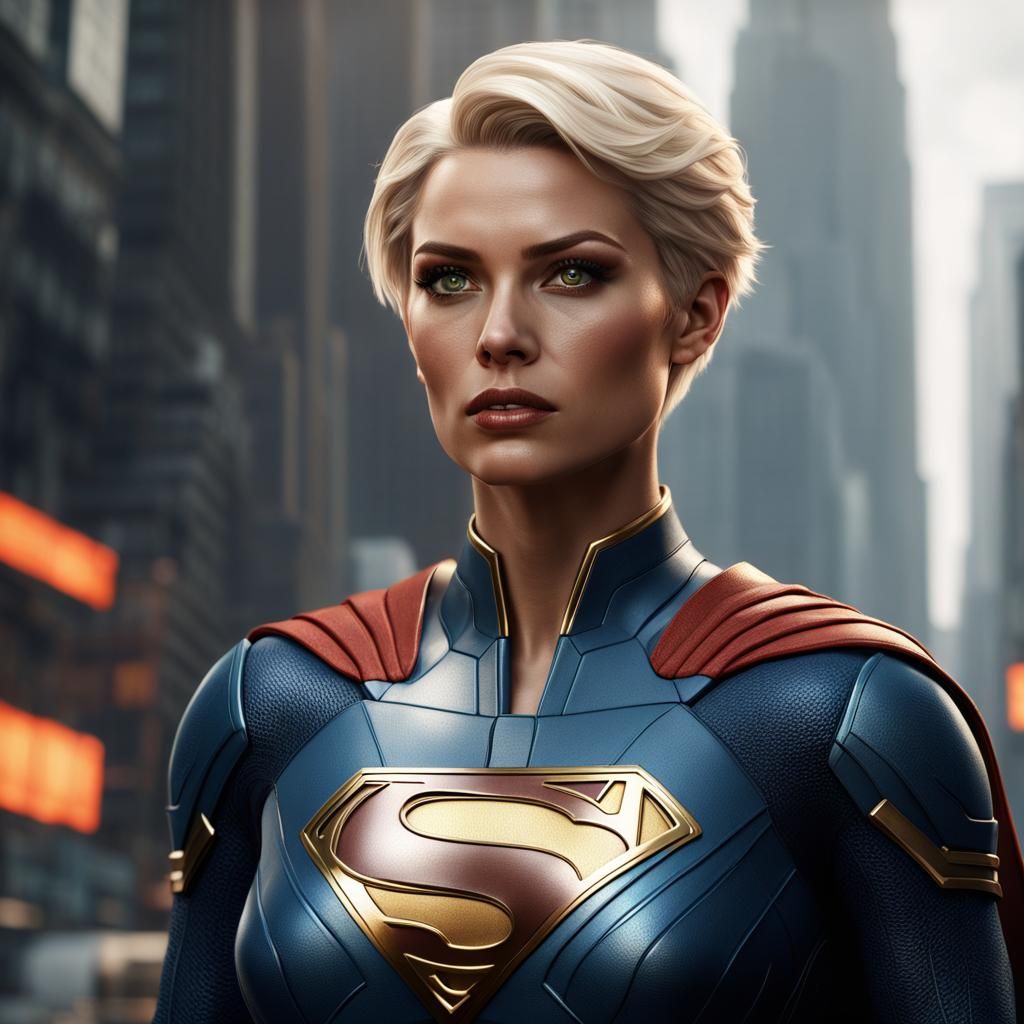 Beautiful short haired blonde Superwoman
