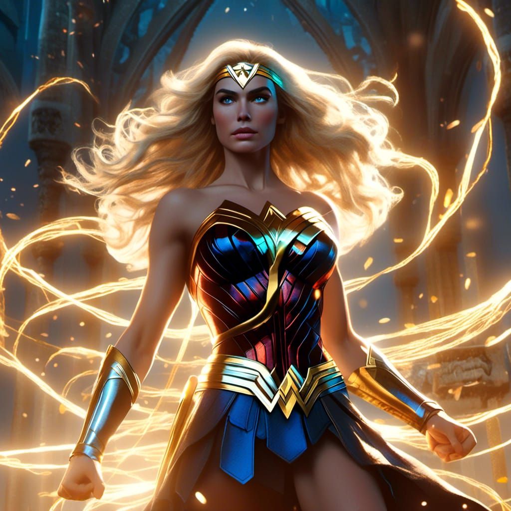 Wonder Woman with Blonde Hair in Comic Style