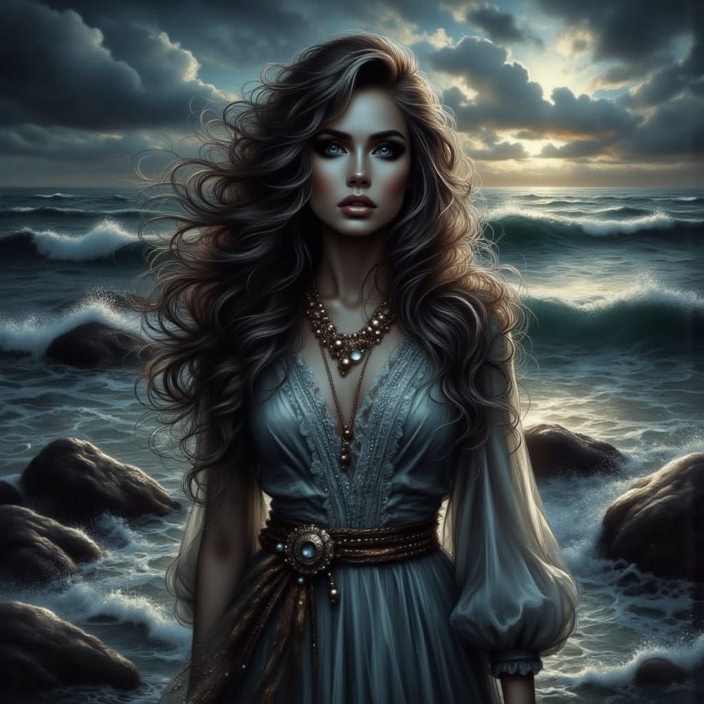 Bioluminescent Beauty with Piercing Gaze