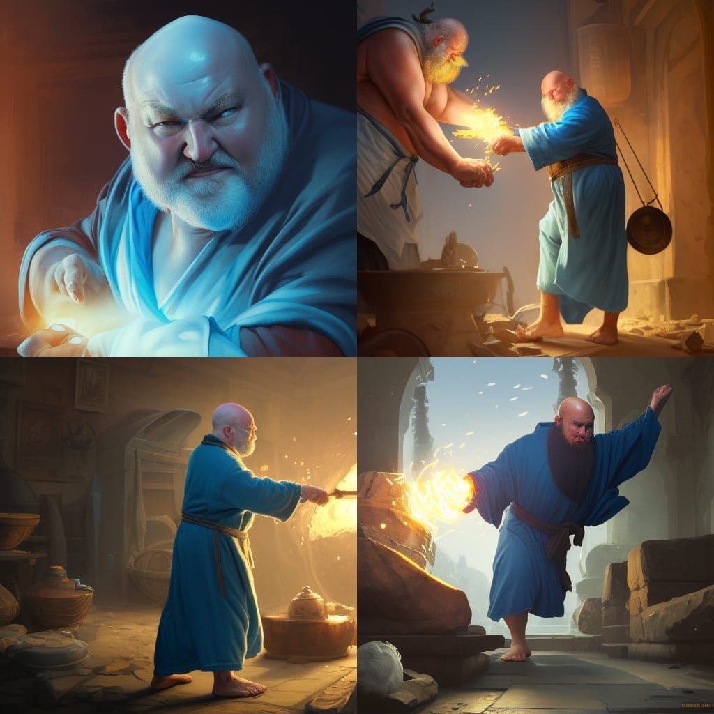 Old Man Fighting Blacksmith: Hyperdetailed Concept Art