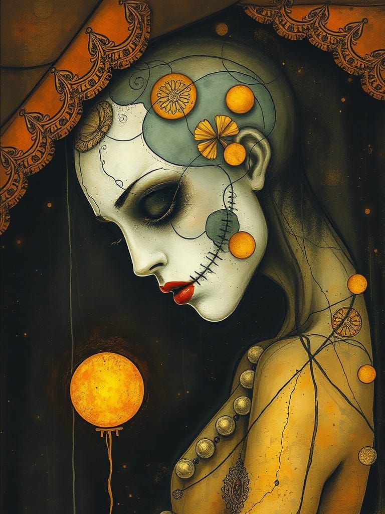 Glowing Pierrot in Earthy Cave Art Style