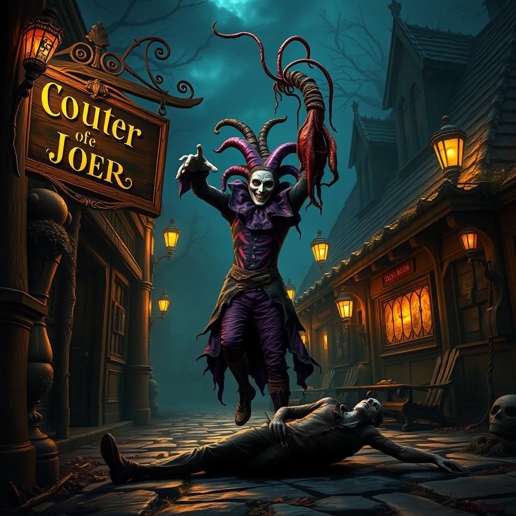 Macabre Jester with Entrails in Dark Fantasy Style