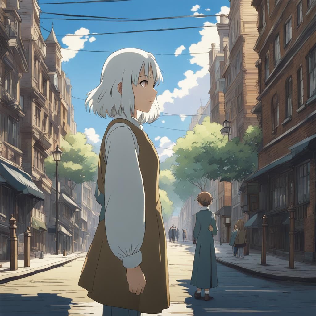 Victorian London Girl Smiles, Ghibli-esque Anime