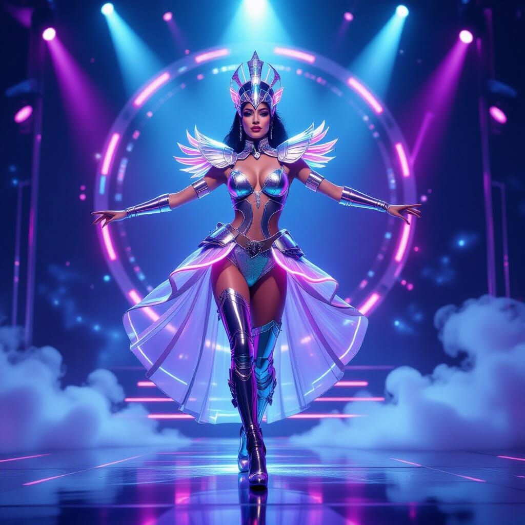 Futuristic Showgirl Performance in Cyberpunk Style