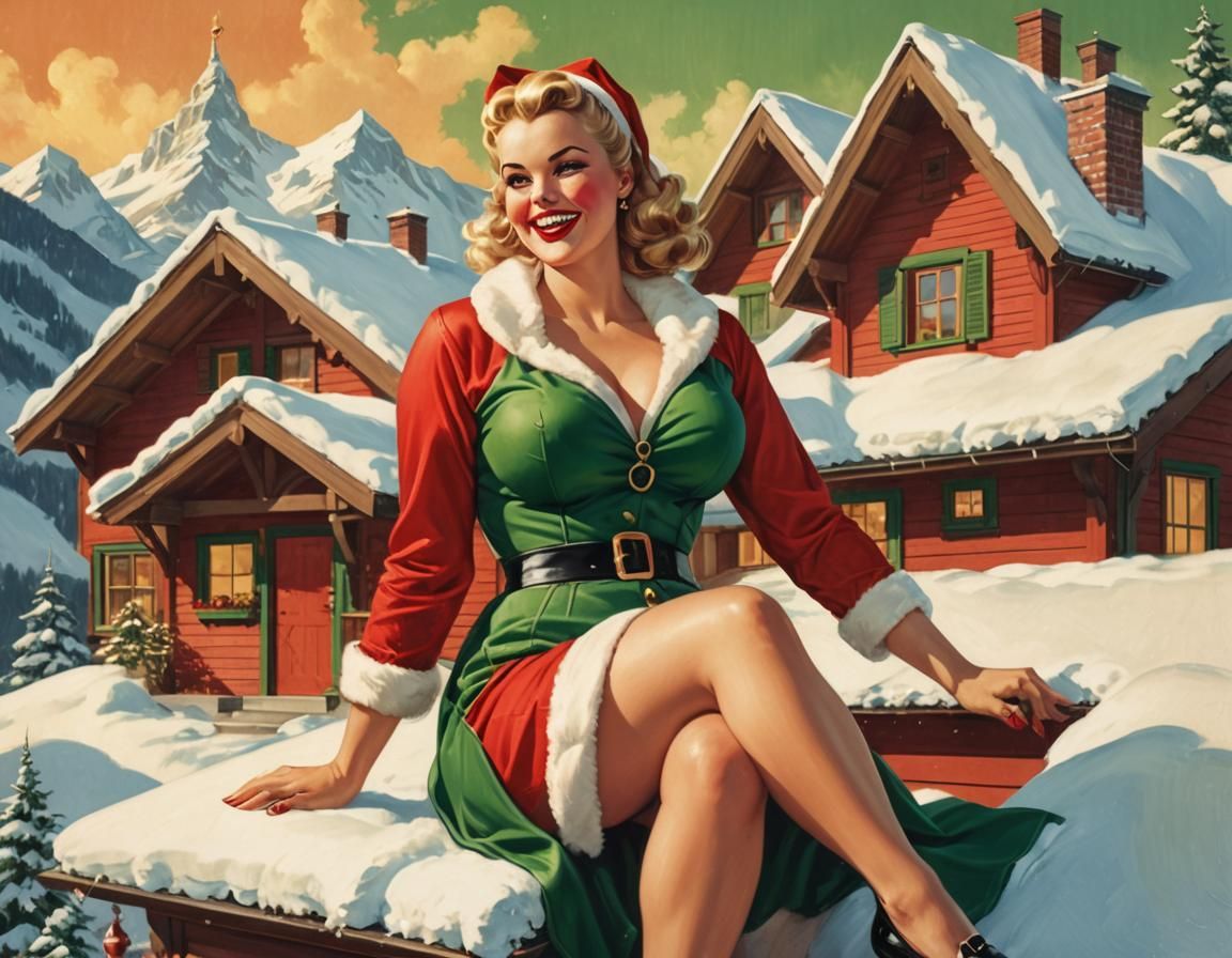 Swiss Christmas Pin-up in Retro Style