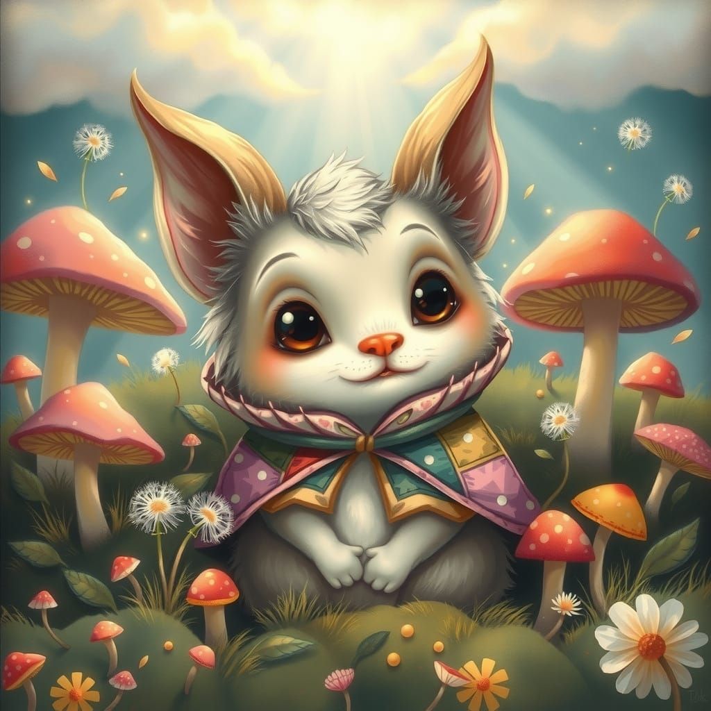 Pastel Fantasy Creature in Magical Forest Glade