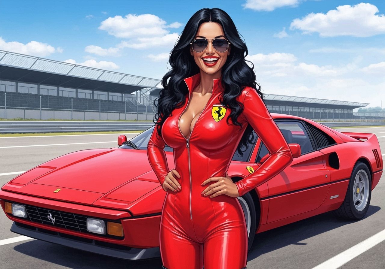 Italian Fumetti Cover Art: Ferrari Model in Rosso Corsa