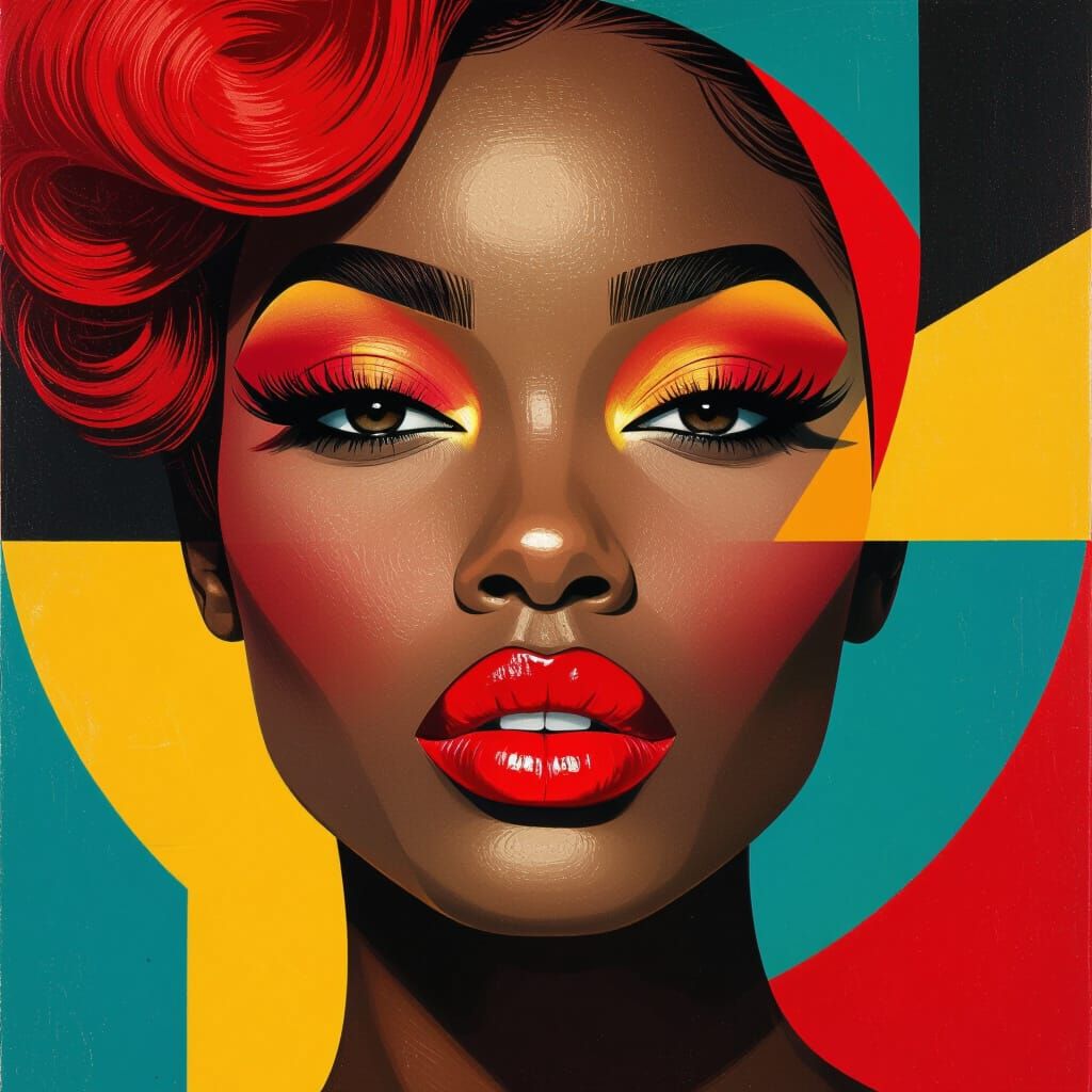 Geometric Portrait in Bauhaus Style with Red Accents