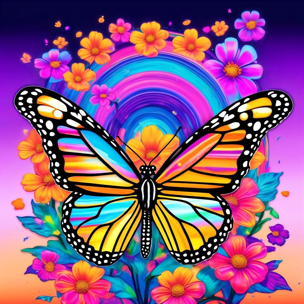 Monarch Butterfly Art in Lisa Frank Style