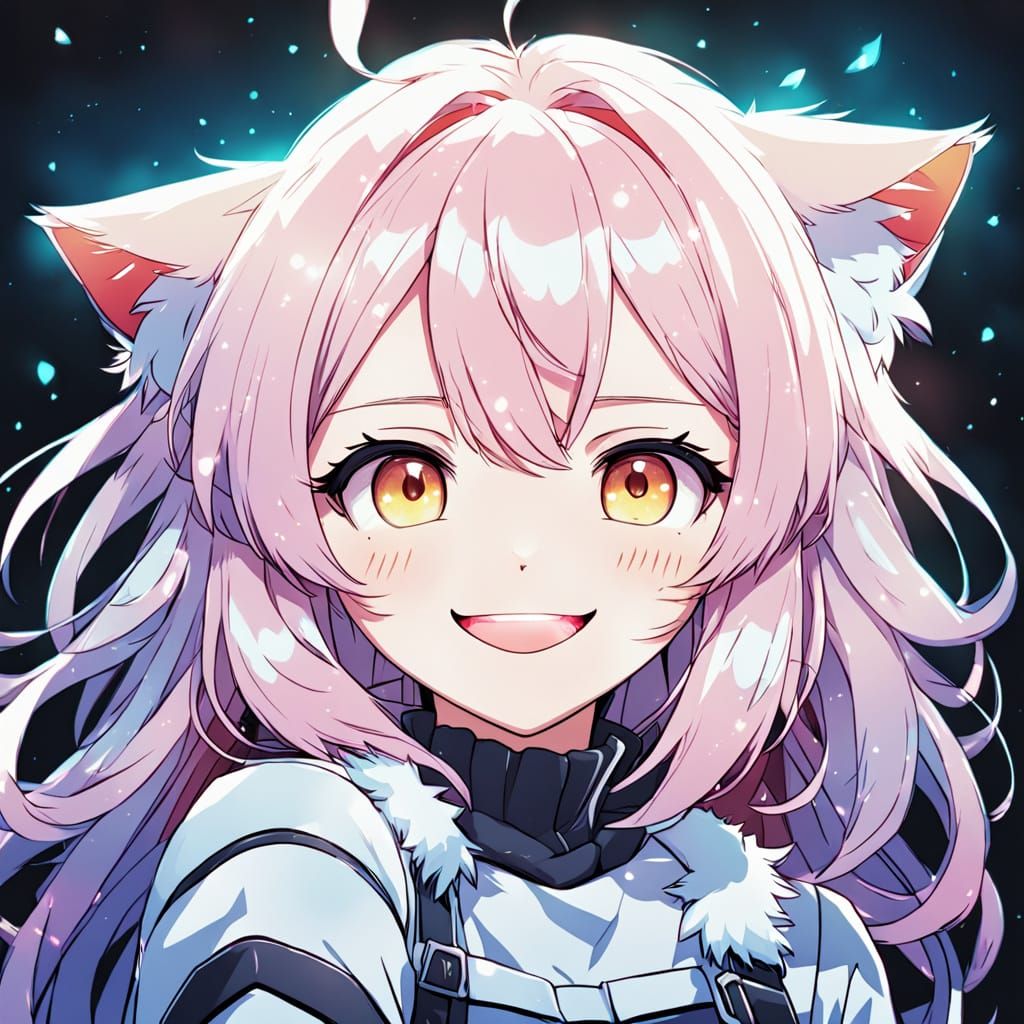 Cute Anime Cat Girl Portrait in Vibrant Colors