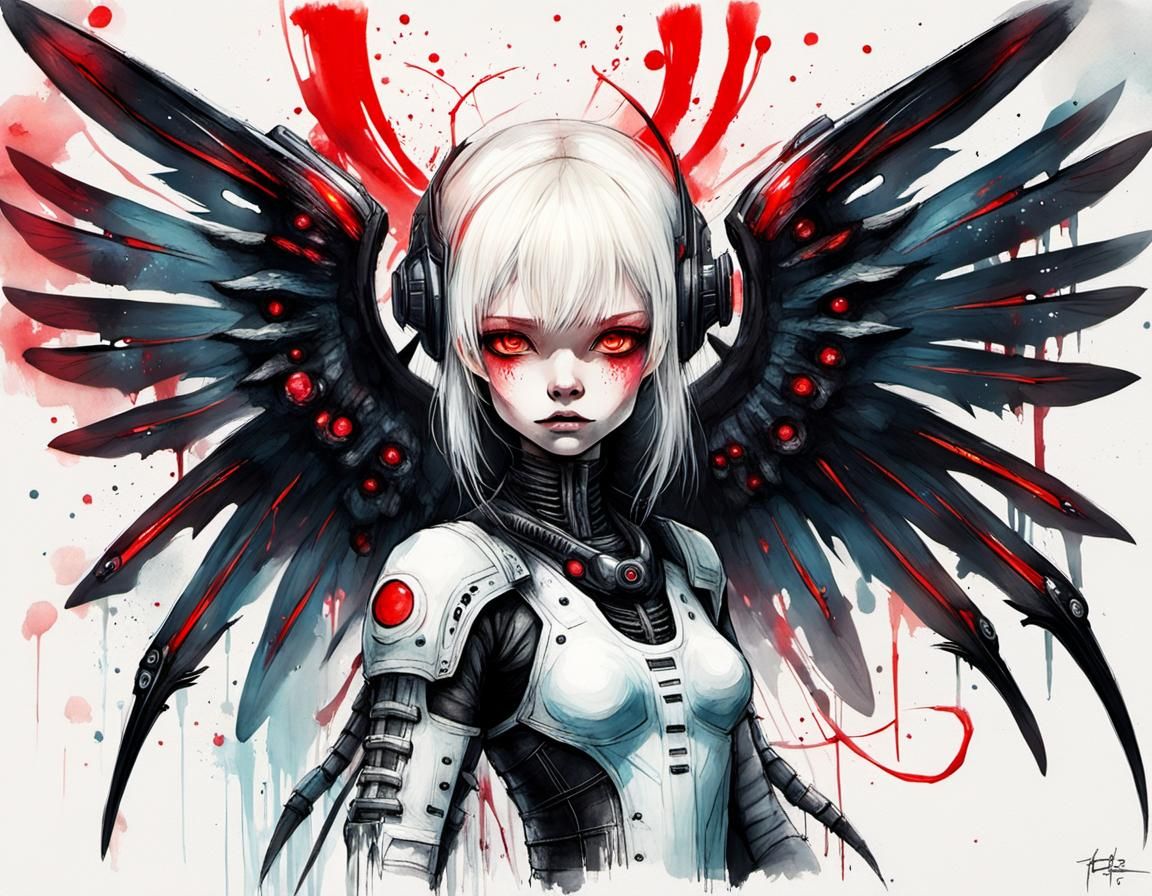 Kawaii Anime Warrior with Bioluminescent Wings