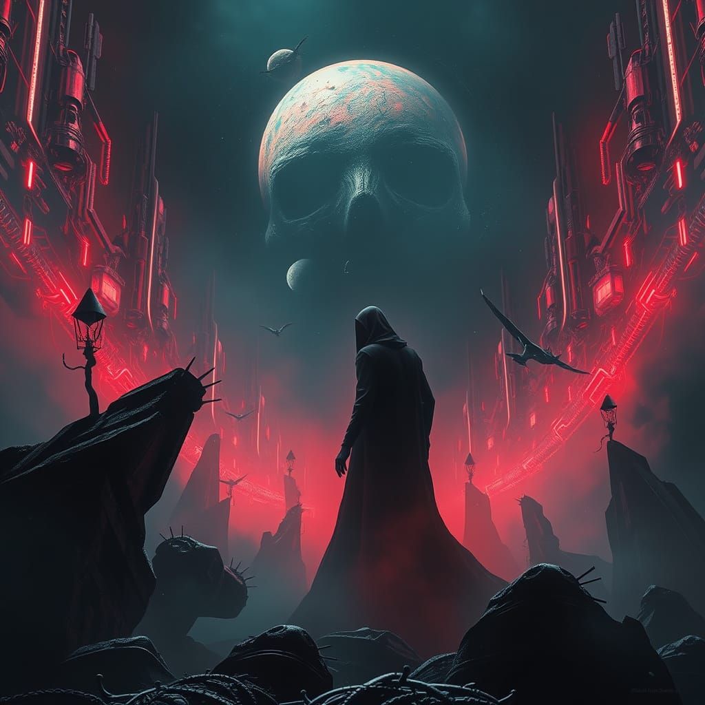 Surreal Dreamscape Figure in Biomechanical Style