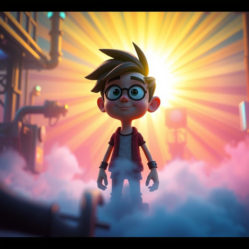 Vibrant 3D Character in Pixar-style Scene