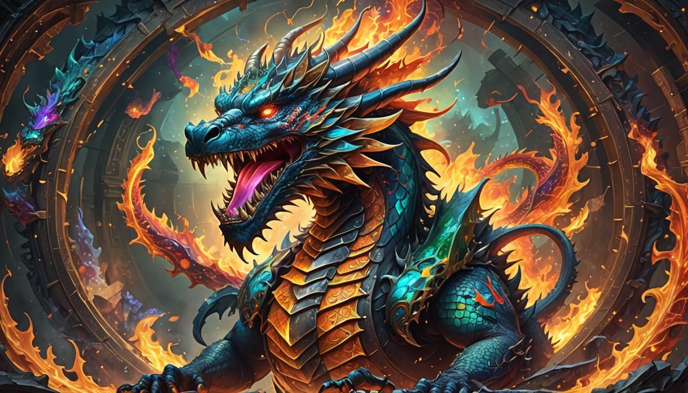 Colorful Dragon with Fractal Design Digital Art