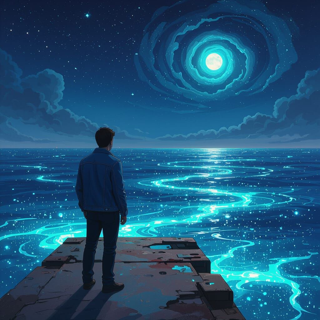 Bioluminescent Ocean Gaze: Dreamlike Futuristic Seascape