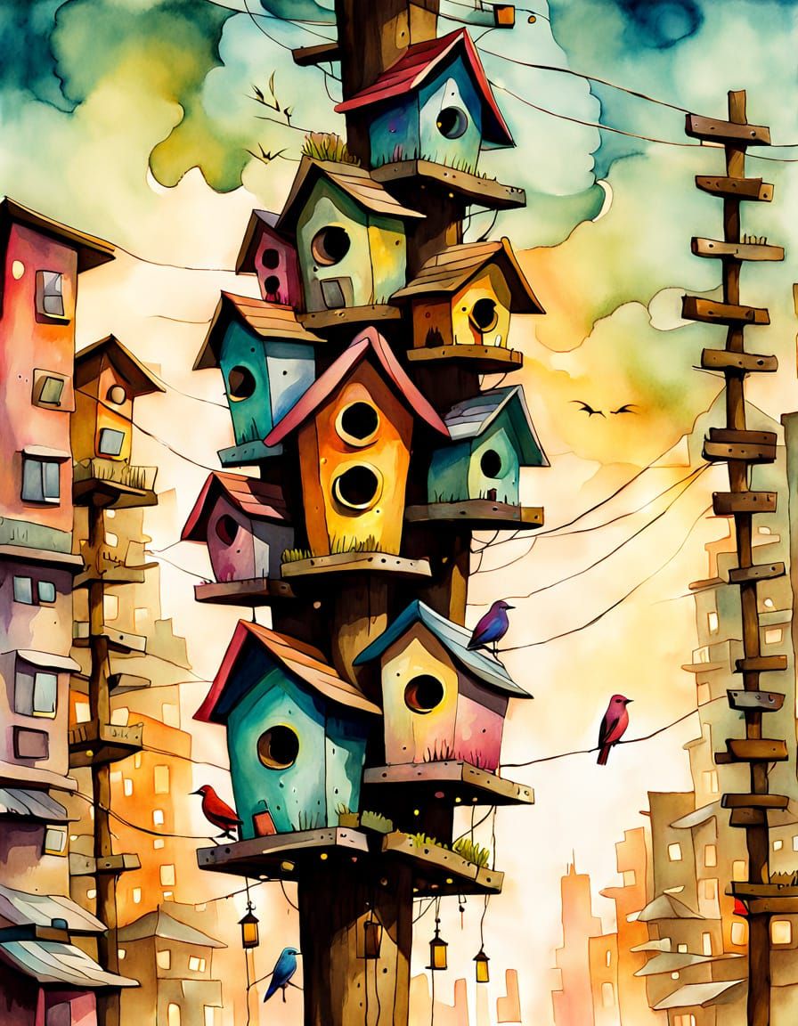 Birdhouse Condo Skyscraper in Metropolis: Whimsical Concept ...