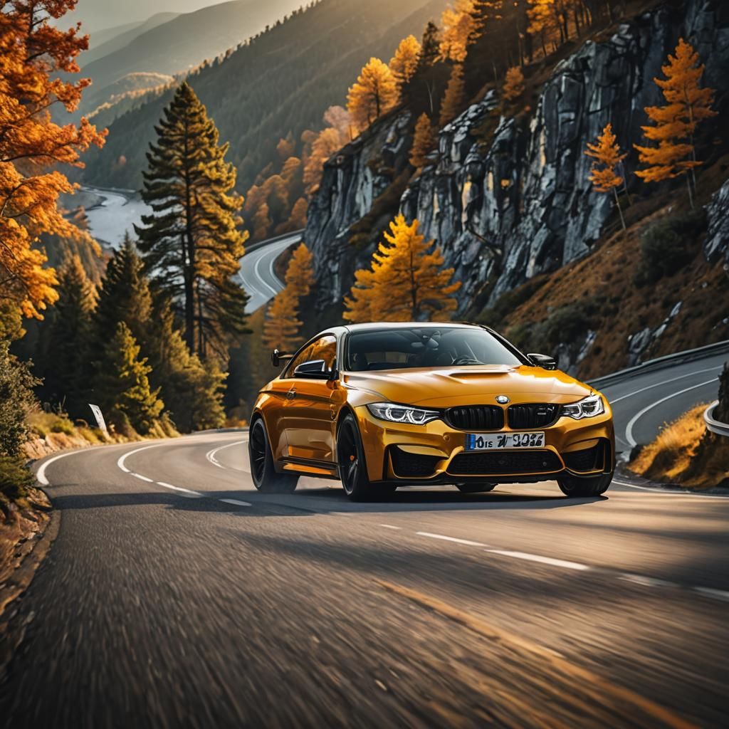 BMW M4 Competition Speeding Down Mountain Road