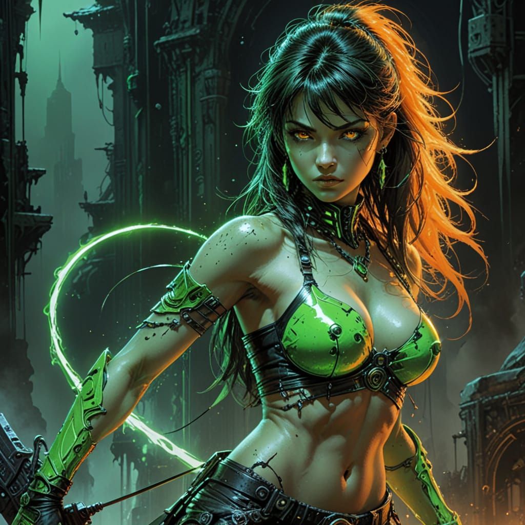 Neon Green and Orange Fantasy Art