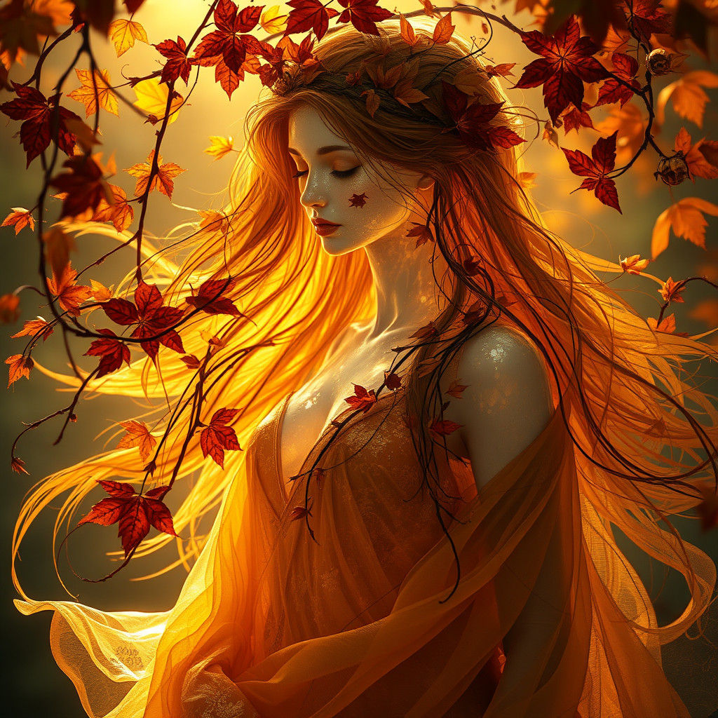 Ethereal Autumn Goddess in Golden Light
