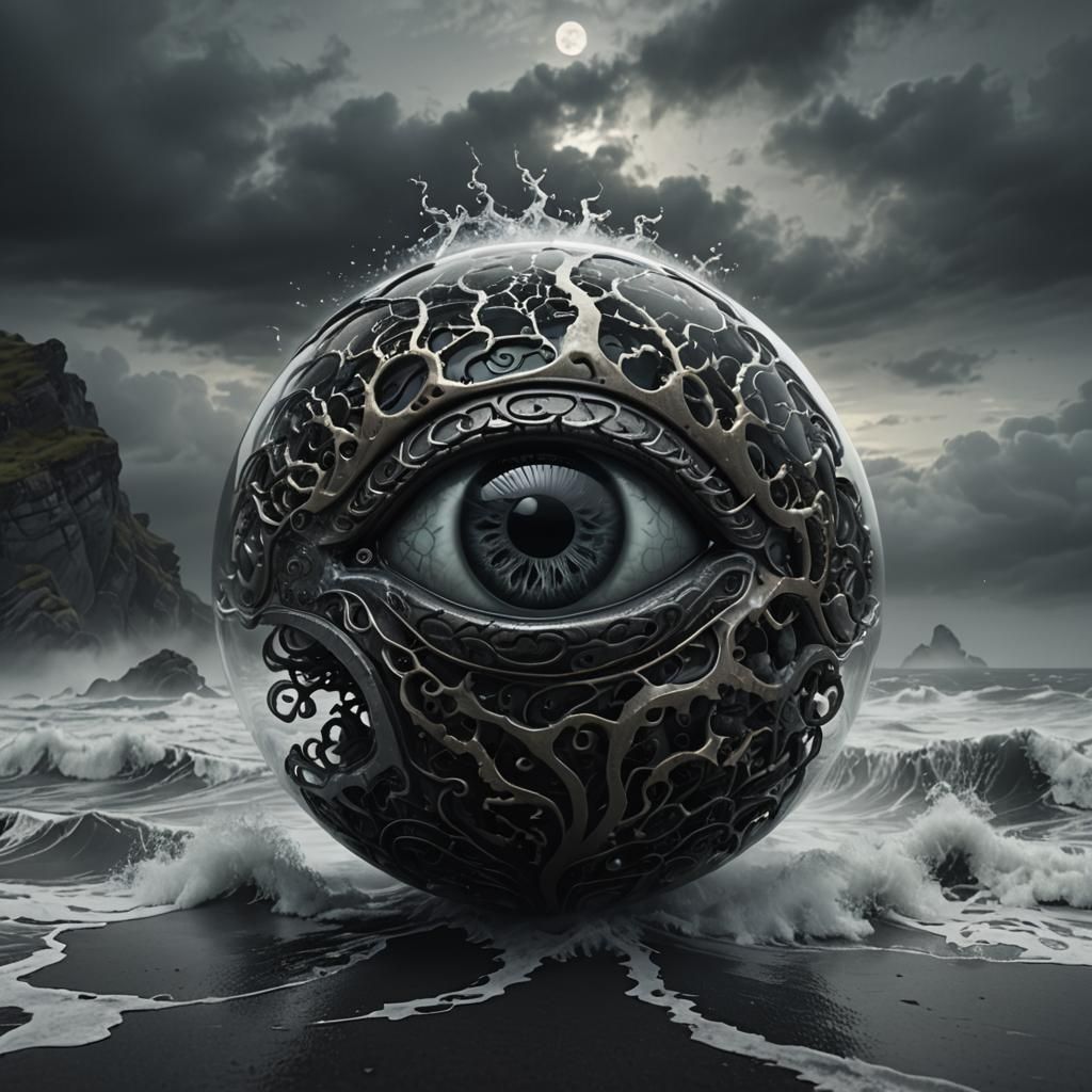 Surreal Glass 'A' with Brain, as 3D Render