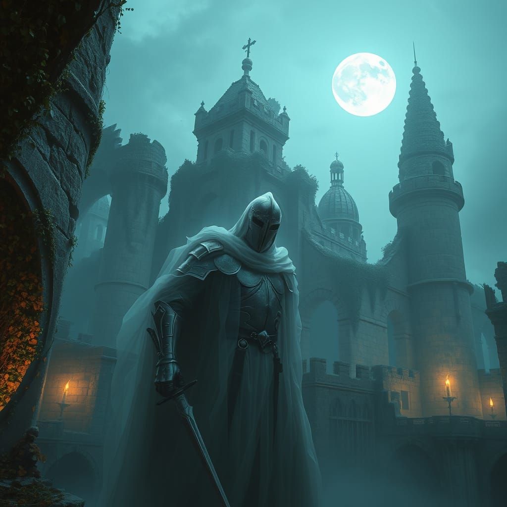 Ethereal Templar Knight Haunts Medieval Castle Ruins