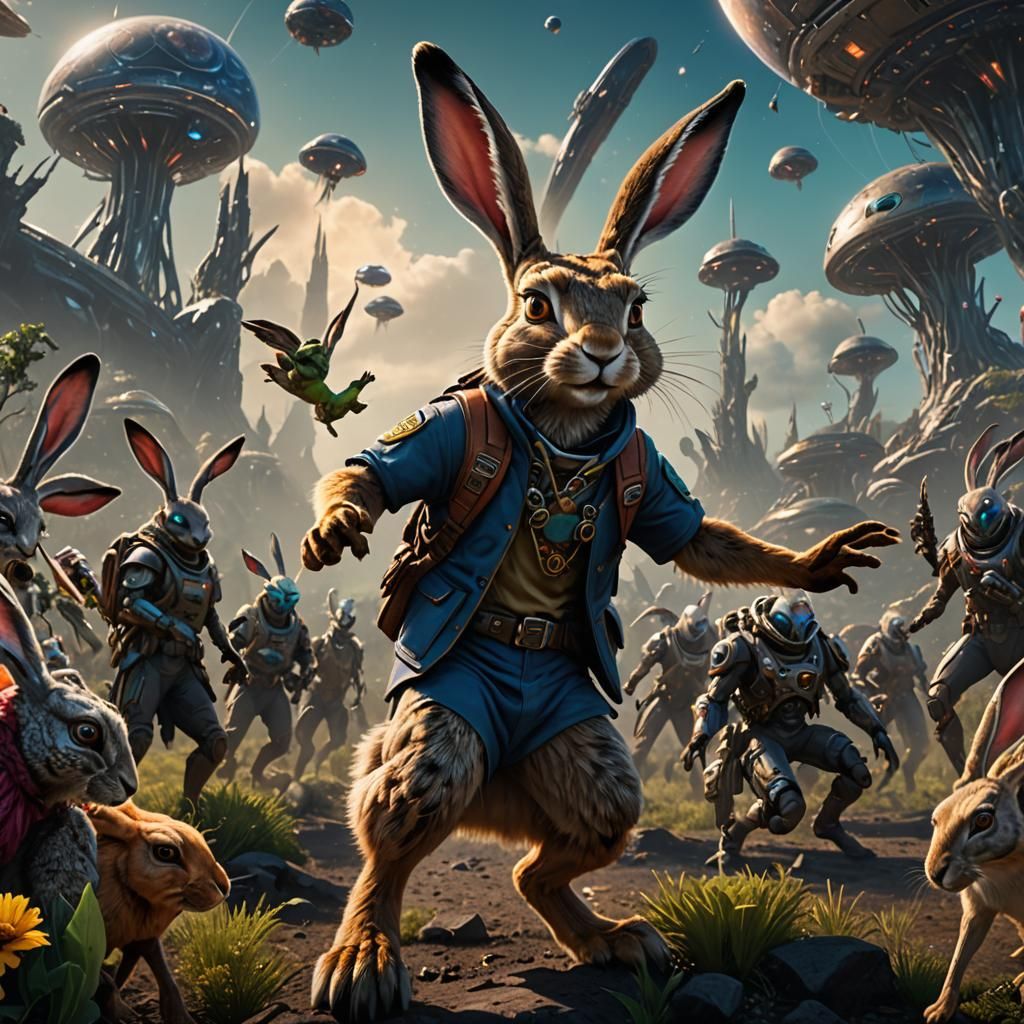Hare Greets Aliens: Detailed Matte Painting