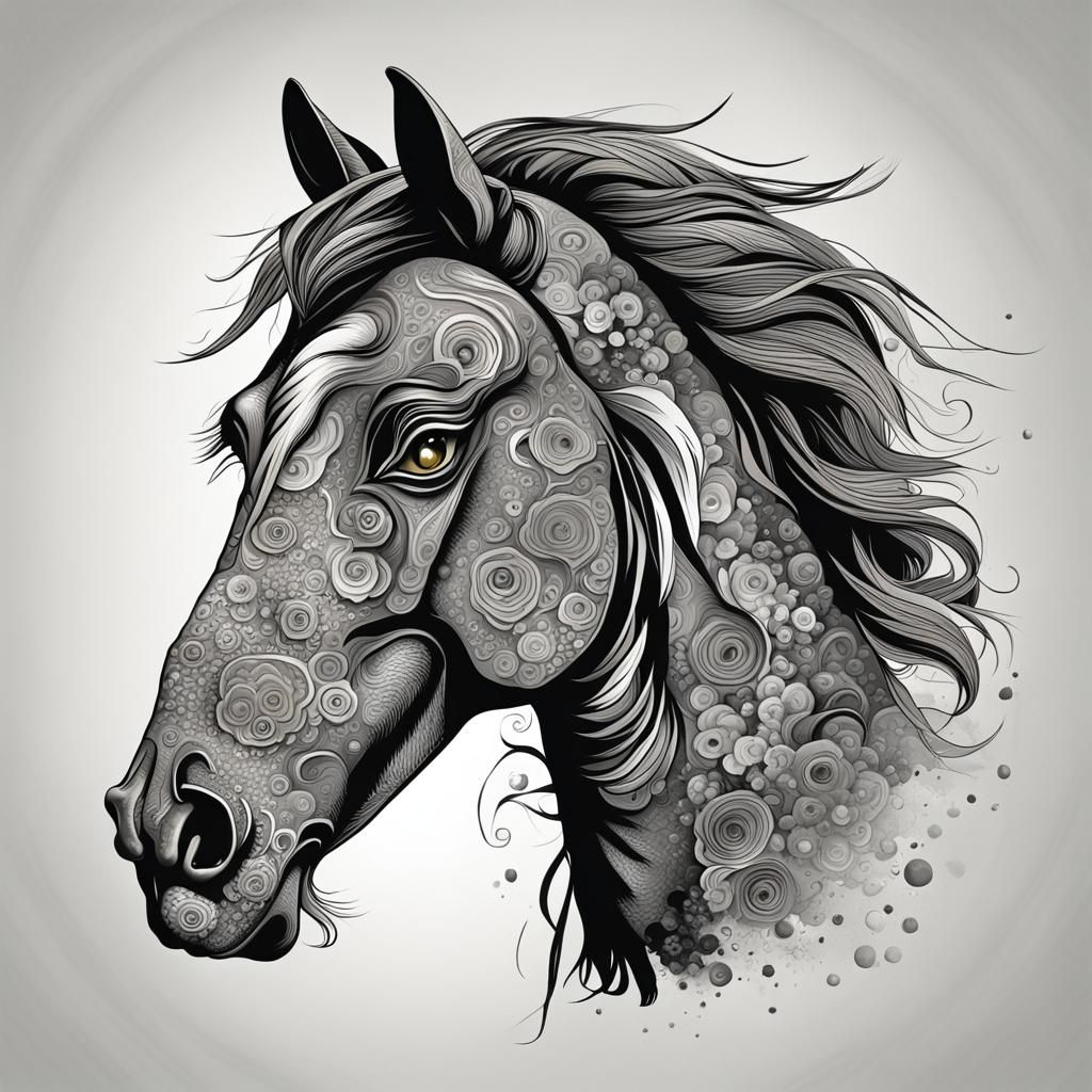 Surreal Horse with a Crazy Stare, Detailed Matte Painting