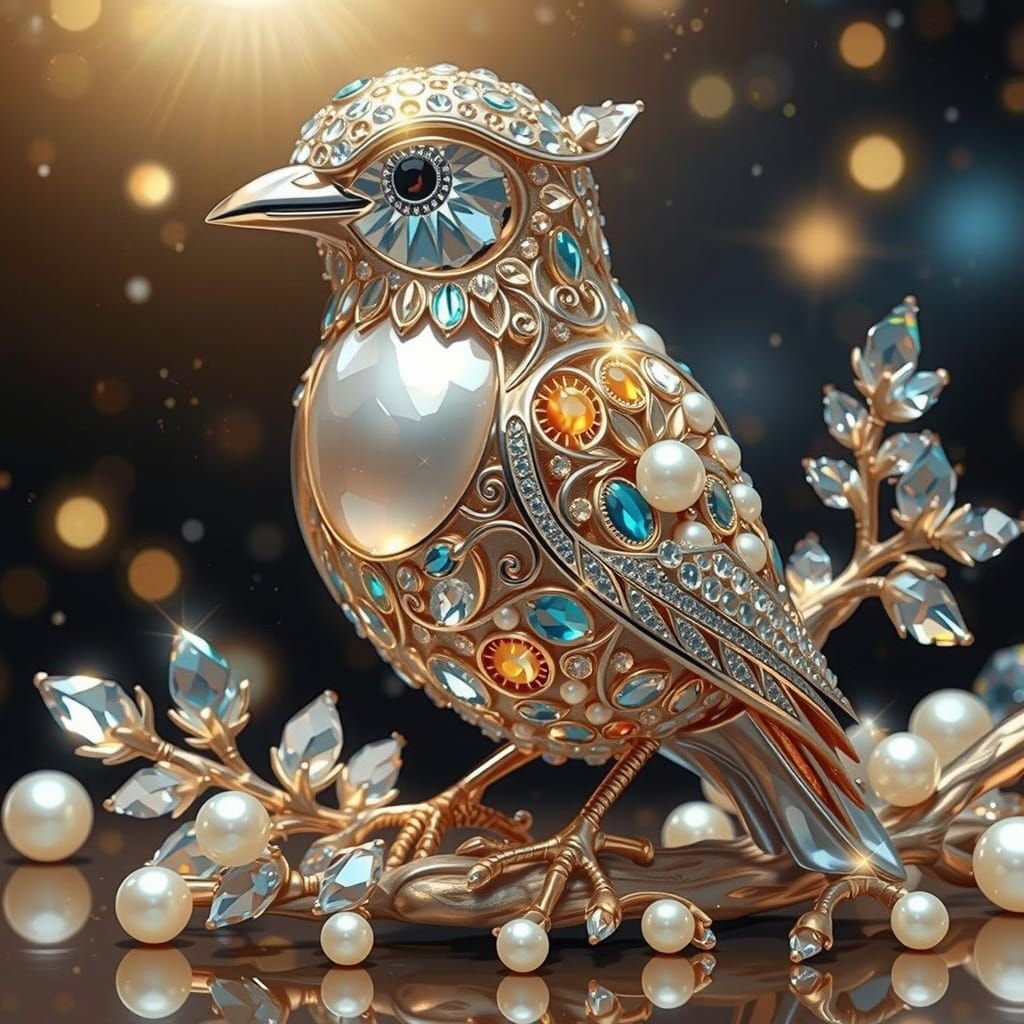 Chrome and Crystal Bird Portrait with Filigree