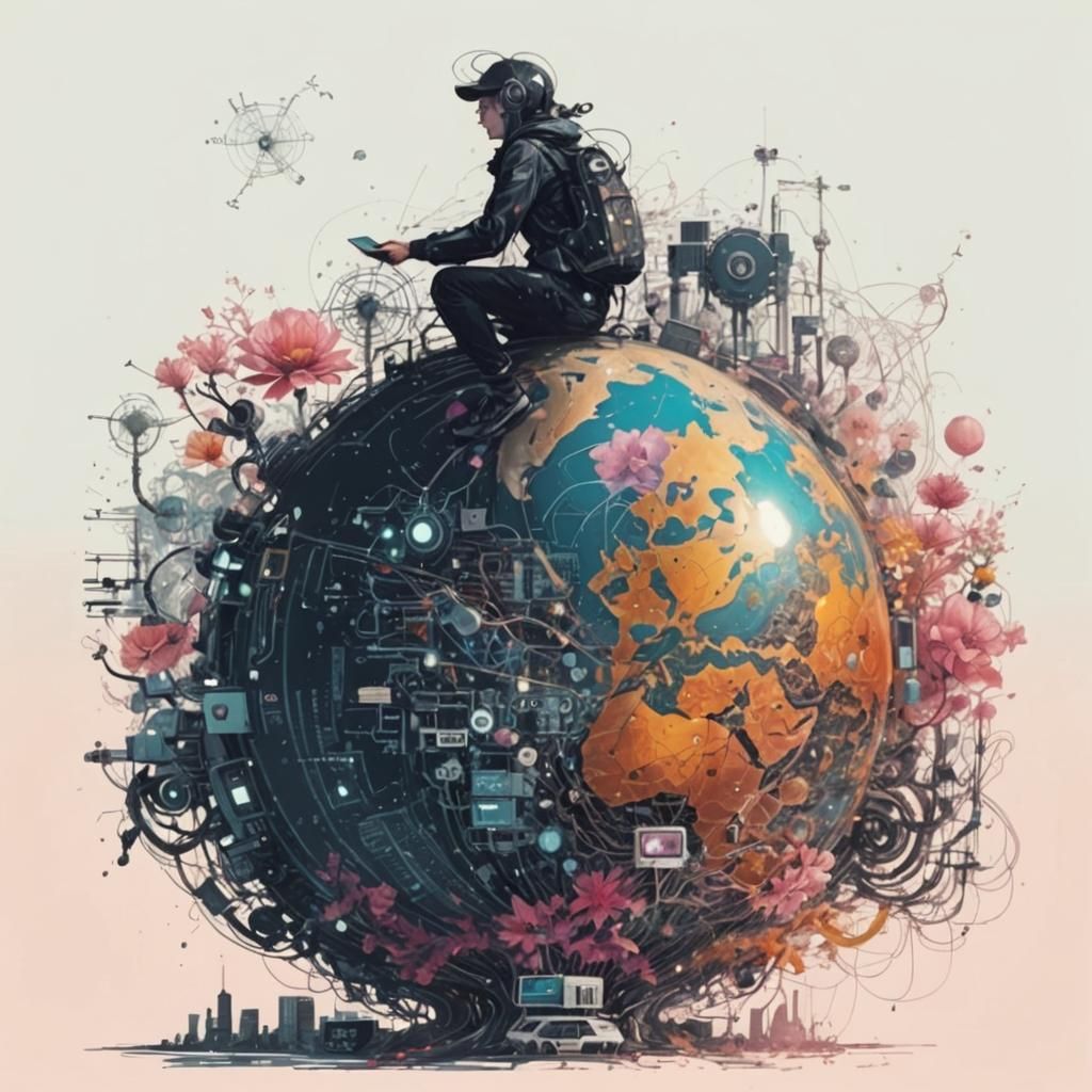 Whimsical Ink Illustration of The Internet's Connections