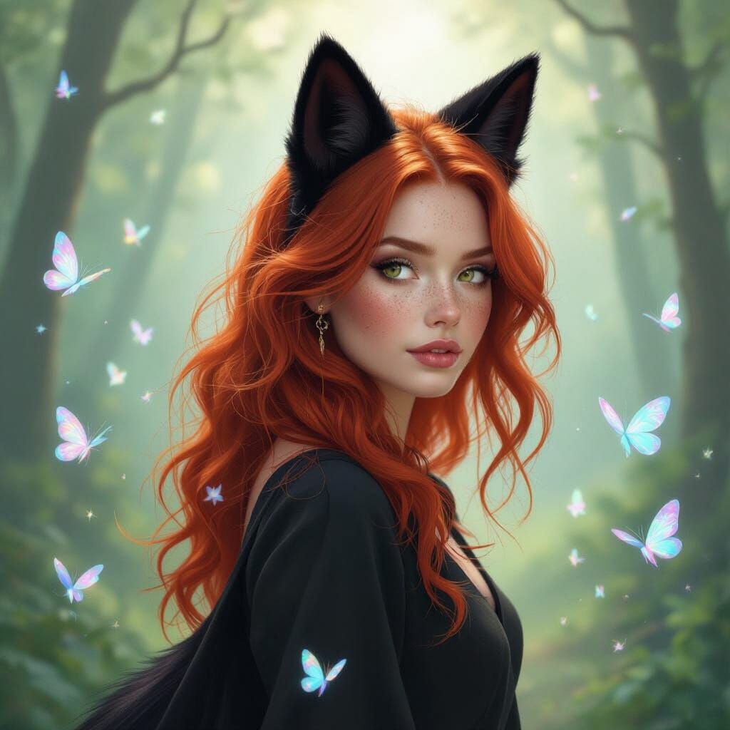 Enchanted Forest Fox Girl in Fairy Swirl