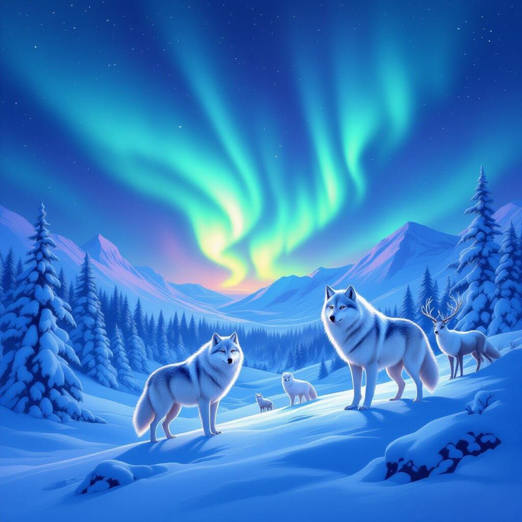 Enchanted Arctic Landscape with Northern Lights