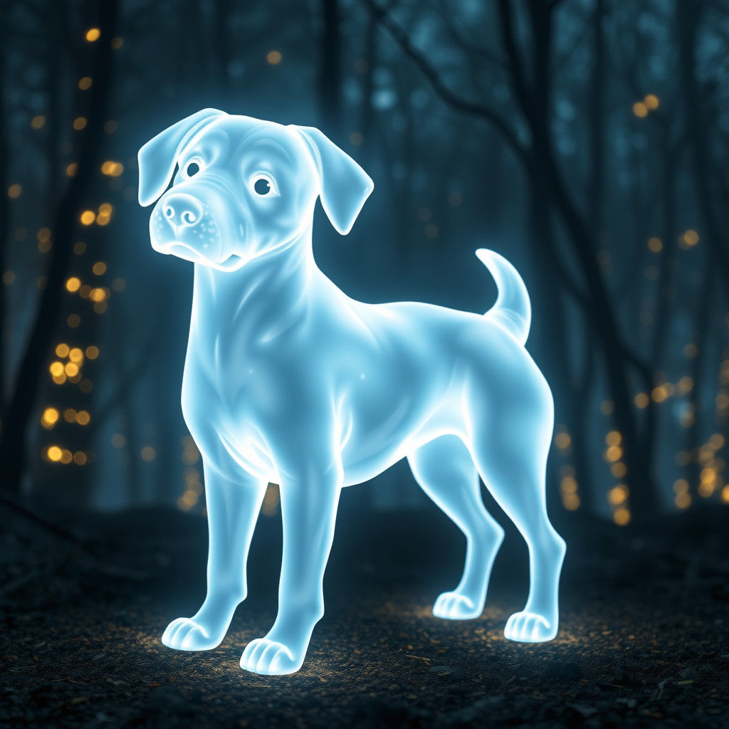 Ethereal Glowing Hologram of a Cute Dog