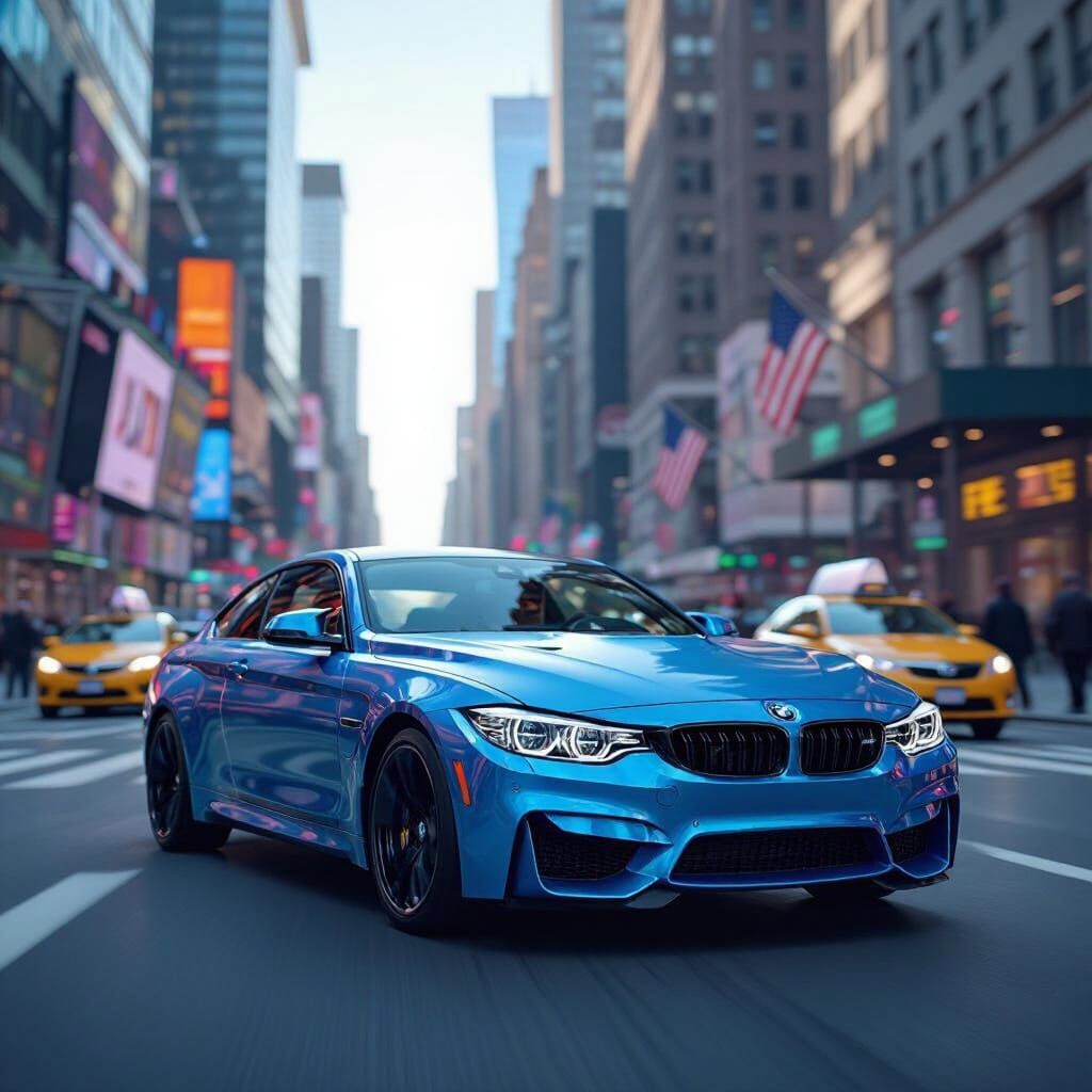 Futuristic Blue BMW in Neon New York City