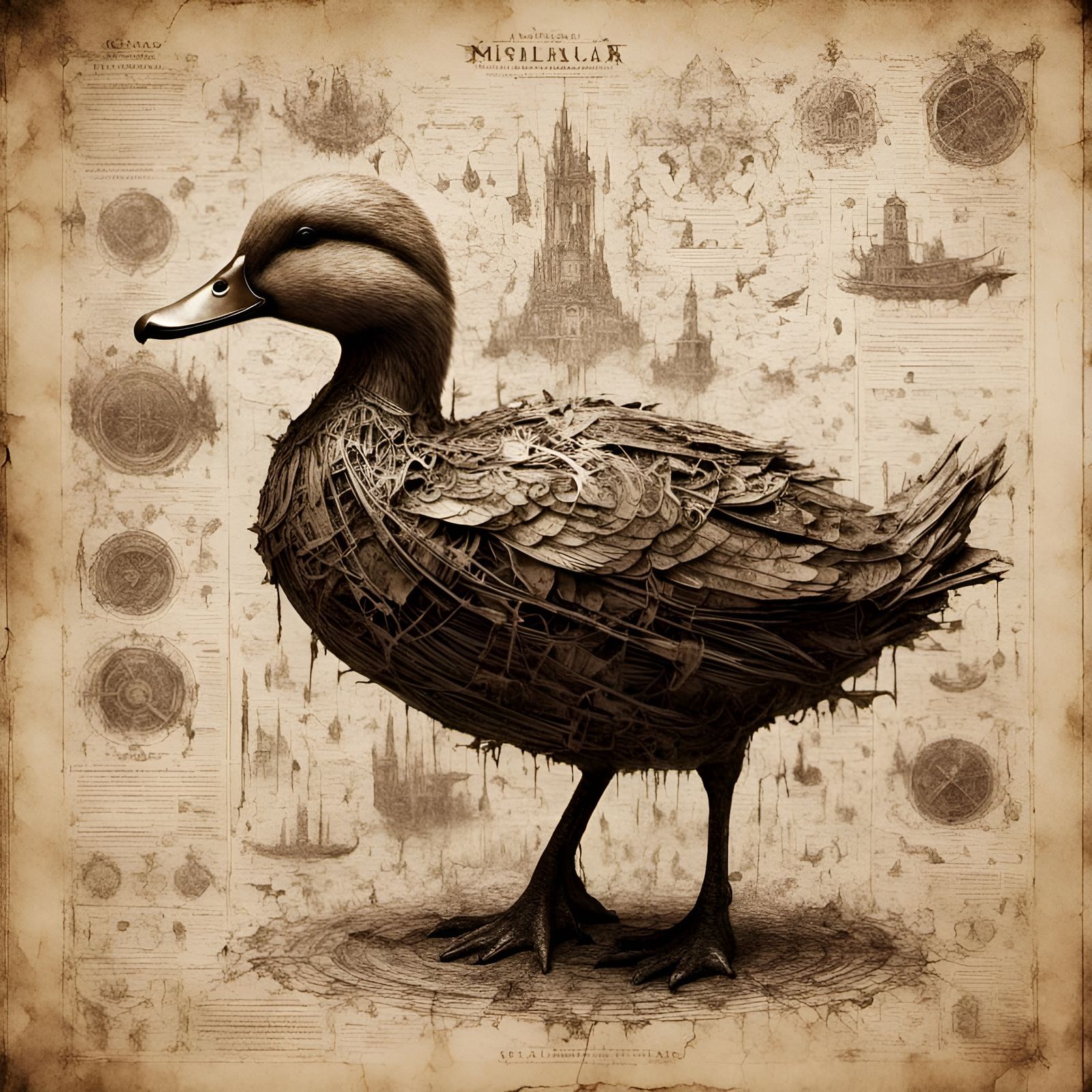Ornate Duck Anatomy in 3D Paper Macabre Style